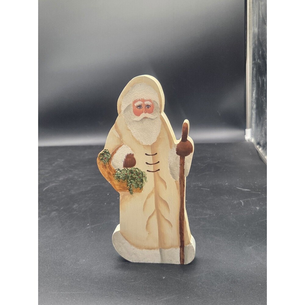 Vintage Hand Painted Wooden Old World Santa Claus Signed Hand Painted